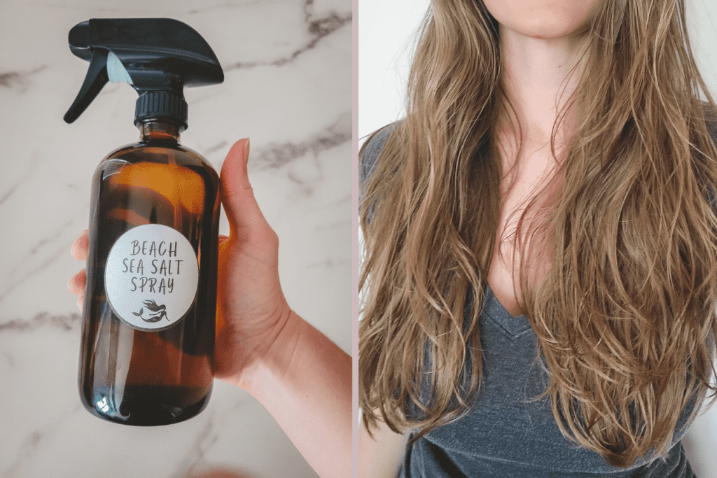 bottle of sea salt spray and curly hair